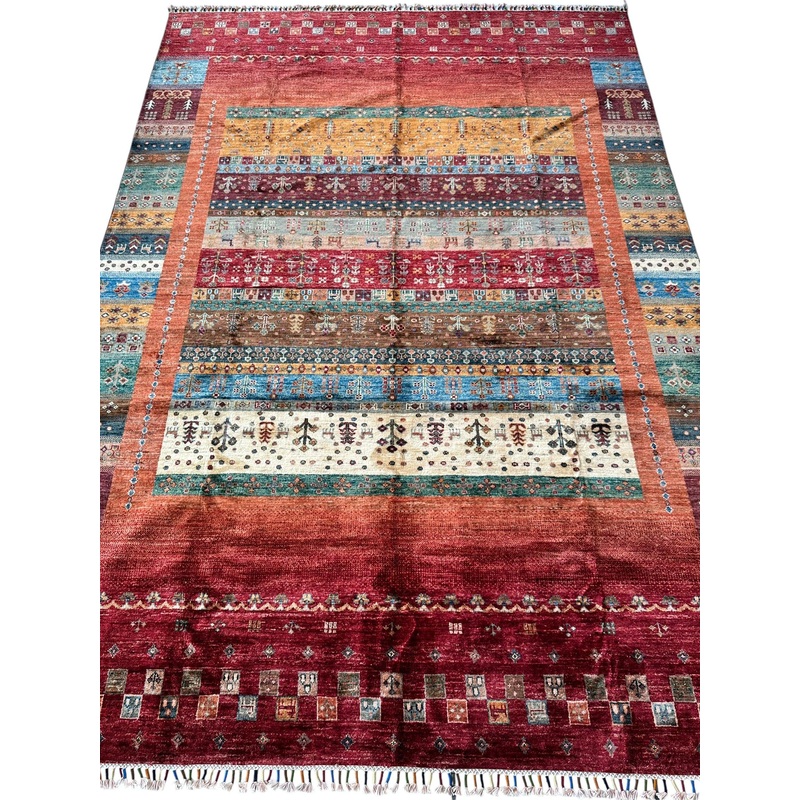 Afghani Khorjin Wool Rug  7′ x 9’10”  Vibrant Geometric & Tribal Patterns