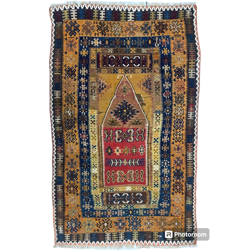 Antique Anatolian Wool Prayer Rug 4 x 66