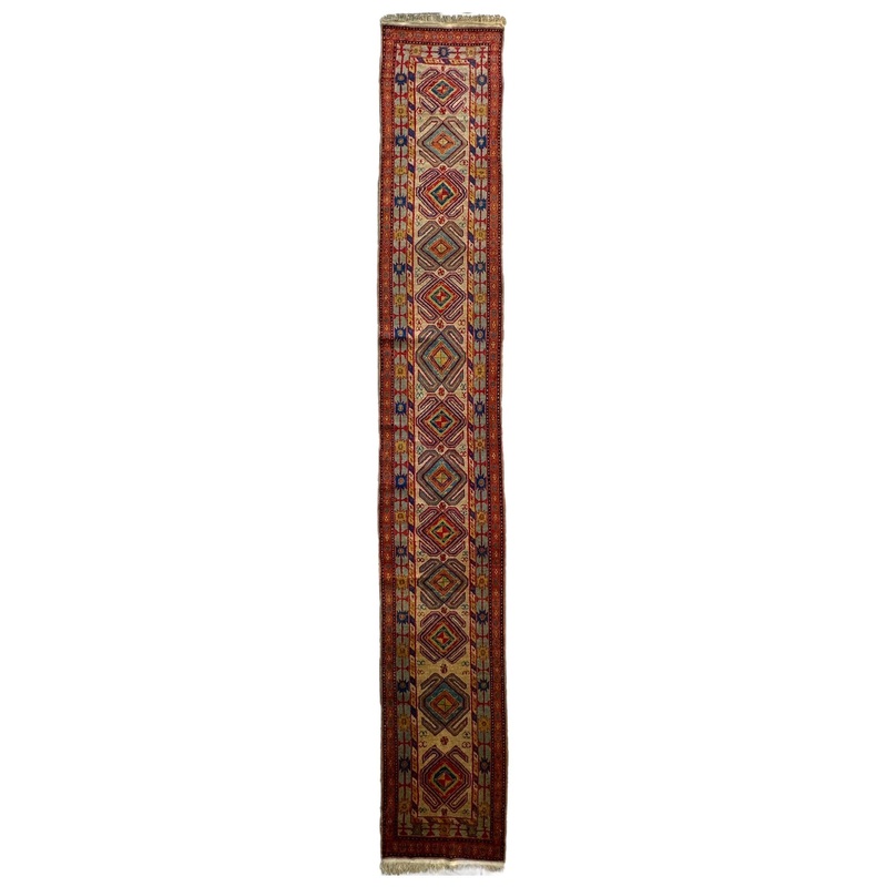 Antique Persian Lambran Runner Rug – 2’5″ x 15’7″ – Handwoven Wool, Circa 1930s