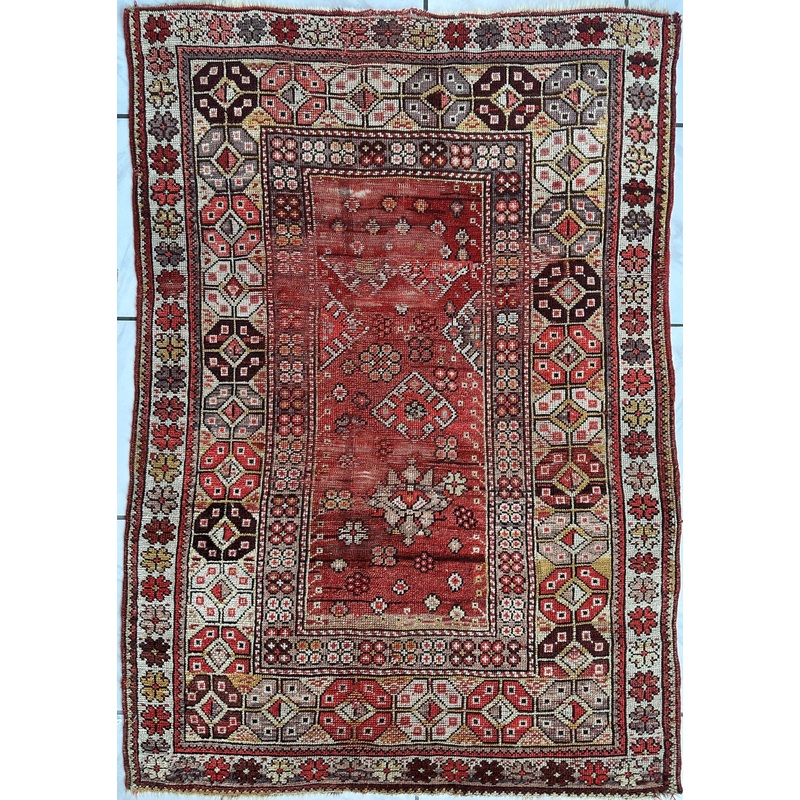 Antique Turkish Wool Distressed Prayer Rug 43 x 511