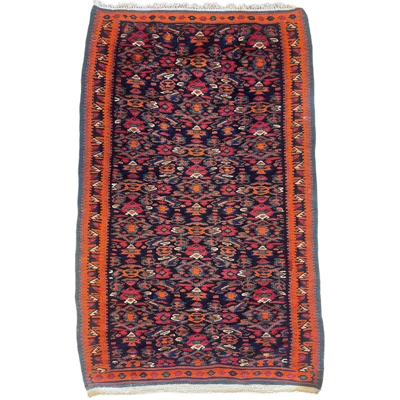 Exquisite Vintage Small Handmade Flatwooven Senneh Rug 3×2 ft
