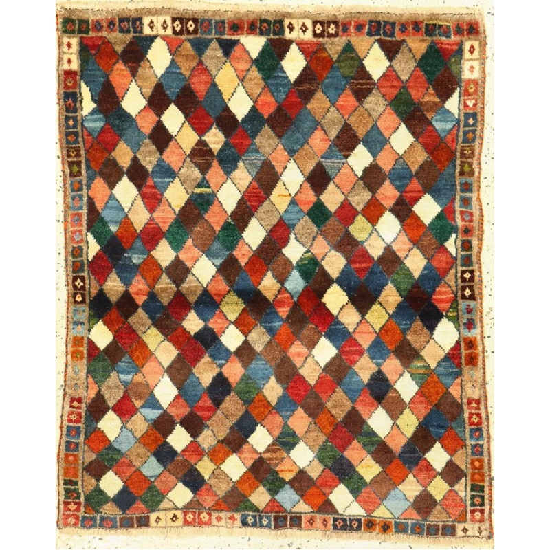 Gabbeh Qashqai Wool Rug Mid 20th century 25 x 38
