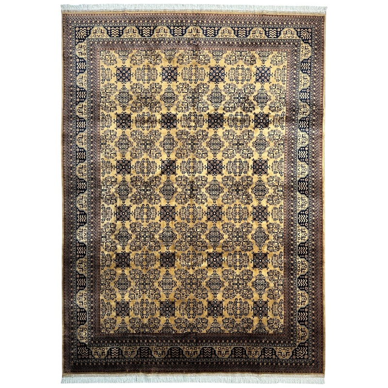 Hand-Knotted Afghan Bukhara Rug 8’4″ x 11’10” – Wool, Geometric Patterns