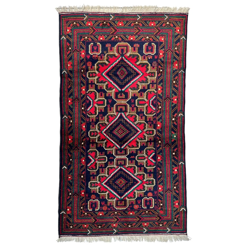 Hand-Knotted Afghani Baluch Wool Rug – 2’10” x 5′