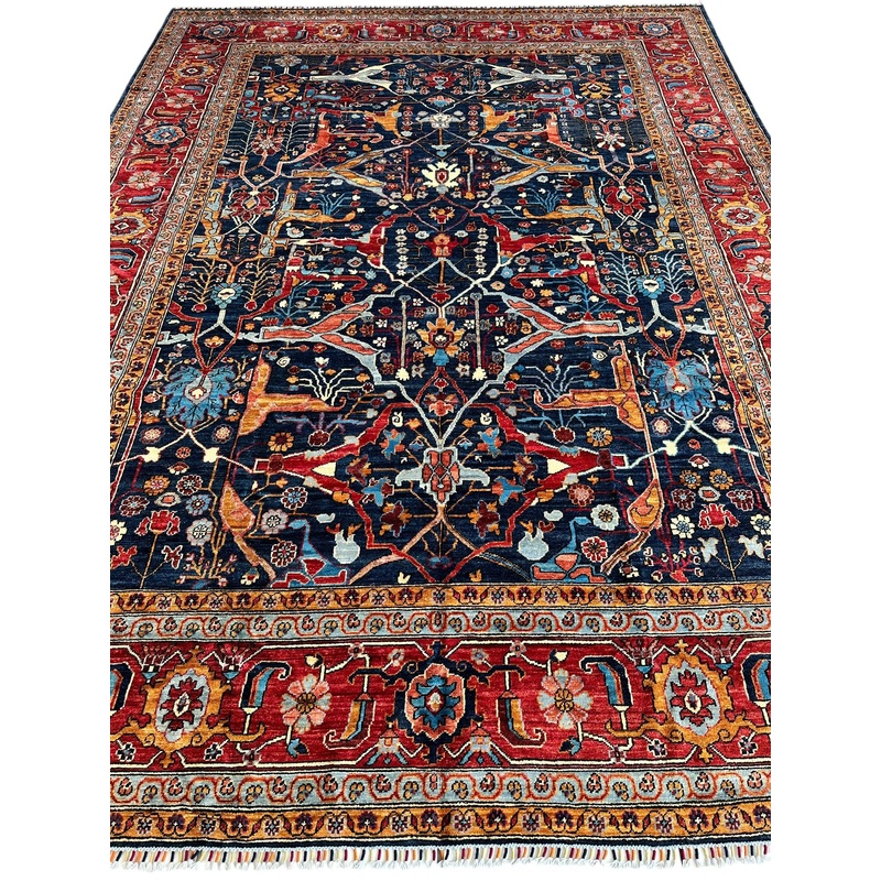Hand-Knotted Afghani Bidjar Wool Rug  9×12  Intricate Geometric & Floral Motifs