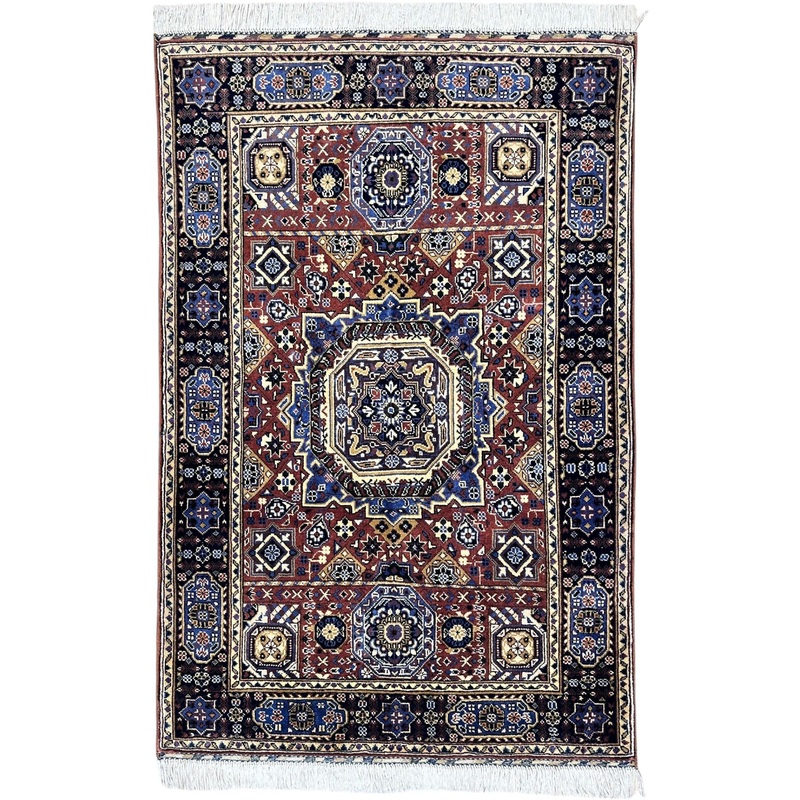 Hand-Knotted Afghani Blue & Brown Mamluk Wool Rug  40 x 62