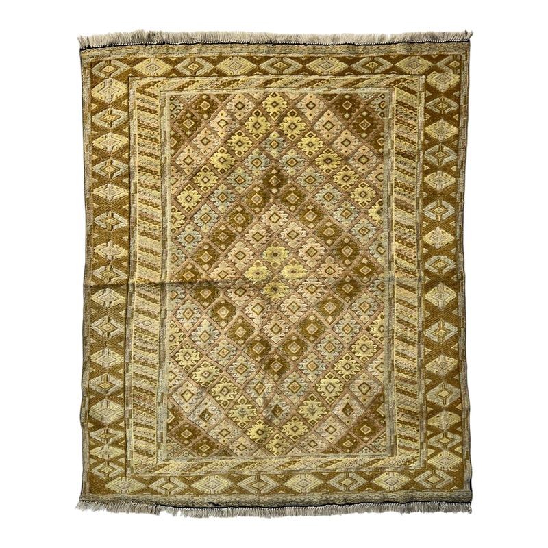 Hand-Knotted Afghani Nakhunak Wool Rug – 4′ x 4’11”
