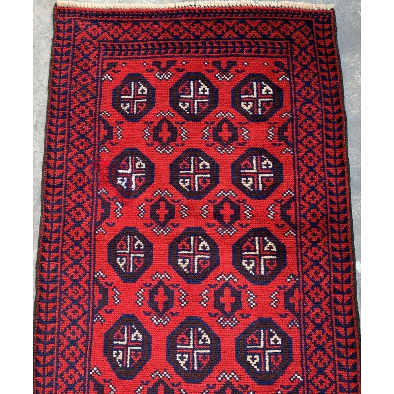 Hand Knotted Afghani Wool Baluch Runner Rug With Rug Pad 2×7 Ft