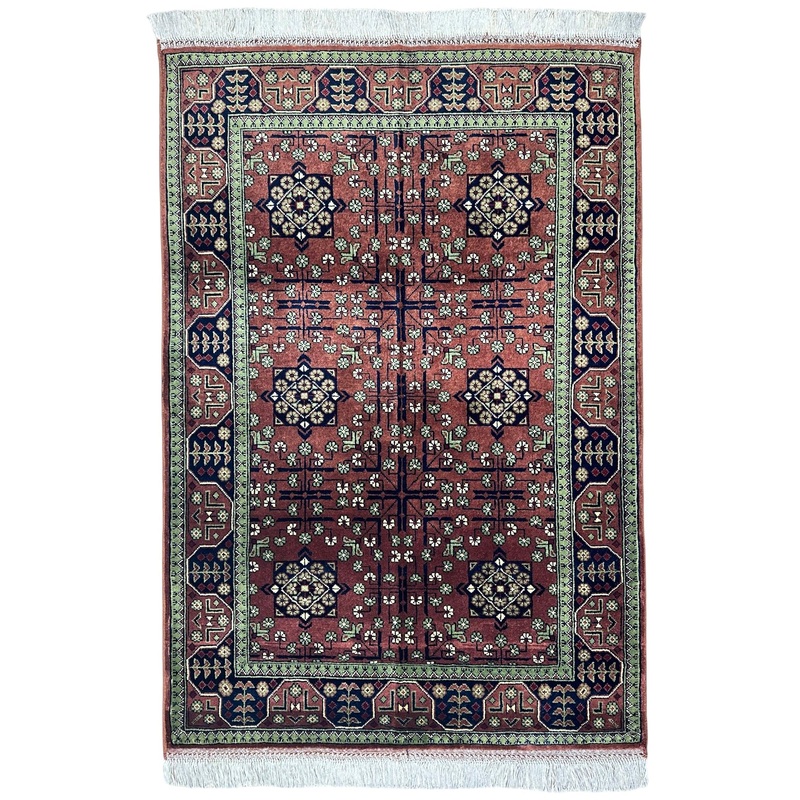 Hand-Knotted Bukharayi Rug  Brown 59 x 40 | Traditional Afghan Wool Rug