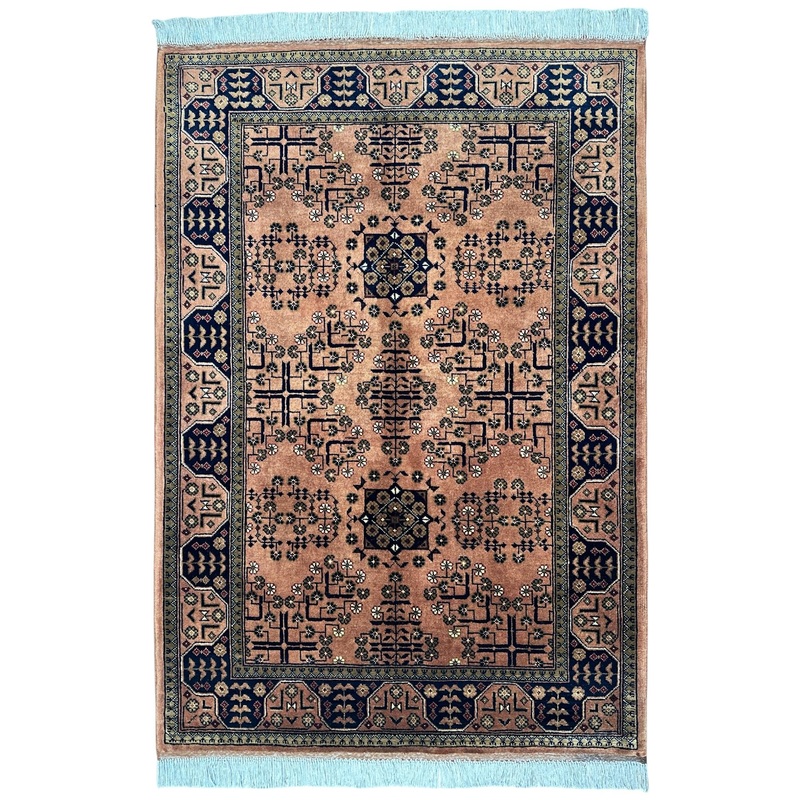 Hand-Knotted Bukharayi Rug  Peach 59 x 40 | Traditional Afghan Wool Rug