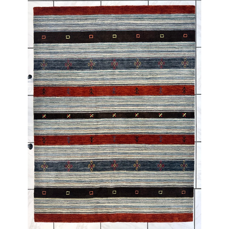 Hand-Knotted Indo-Gabbeh Wool & Bamboo Rug  5’2″ x 7′  Durable Striped Design