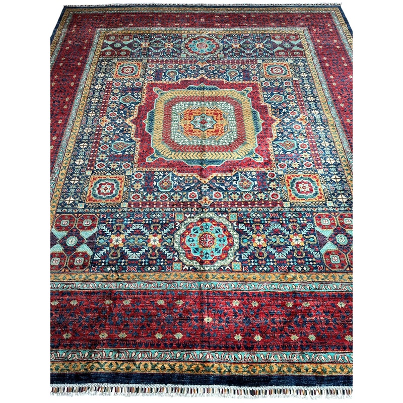 Hand-Knotted Mamluk Wool Rug  8’4″ x 9’9″  Intricate Geometric Masterpiece