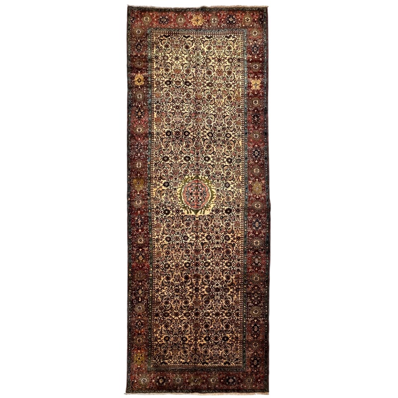 Hand-Knotted Persian Bidjar Herati Wool Runner  4’11” x 13’2″  Durable Traditional Rug