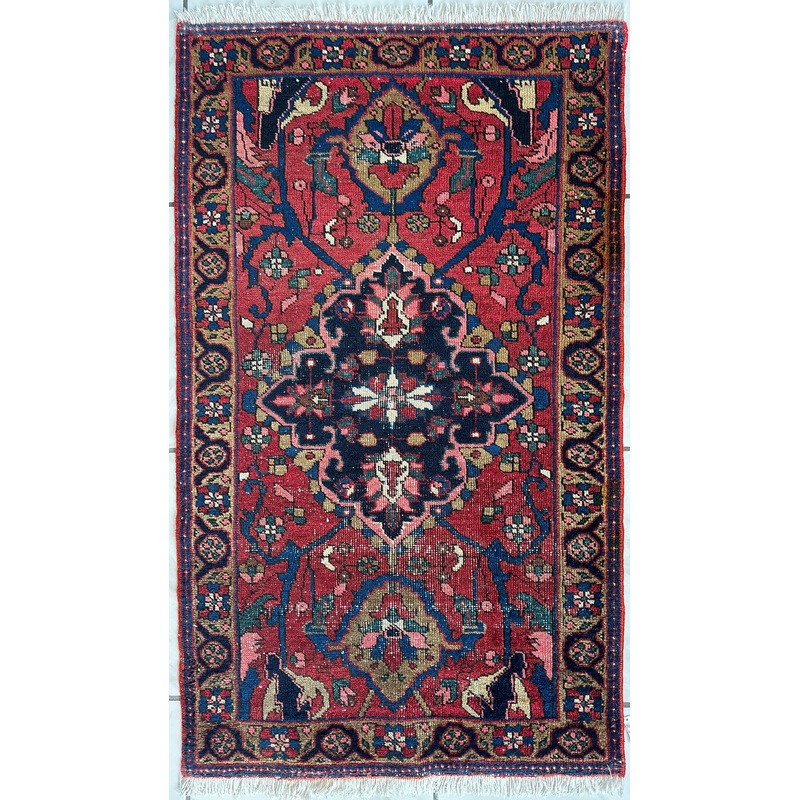 Hand-knotted Persian Hamadan wool Rug 28 x 46
