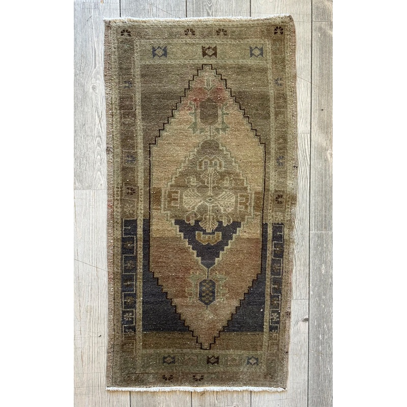 Hand-knotted Vintage Turkish Wool Rug 19 x 35