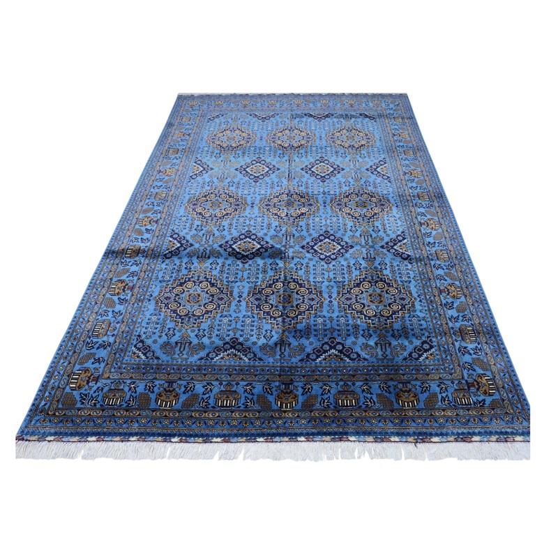 Hand-Knotted Zerkhaki Afghan Wool Area Rug  6’6″ x 10′ | Elegant Blue Tones, Handmade Quality