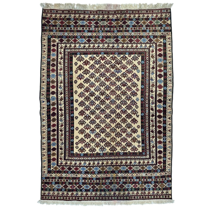 Hand-Woven Afghani Maliki Soumak Wool Kilim Rug – 4’2″ x 6′