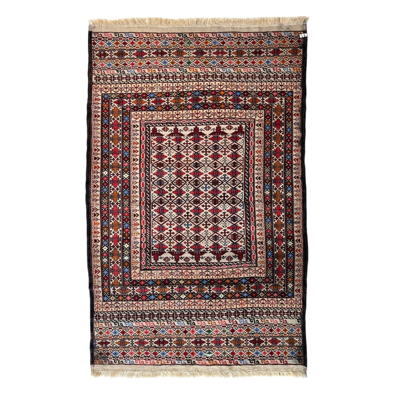 Hand-Woven Afghani Maliki Soumak Wool Kilim Rug – 4’2″ x 6’6″