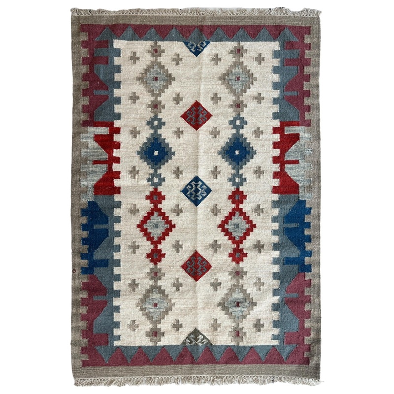 Indo-Tukish Flat-weave Geometric Kilim Rug 4 x 6