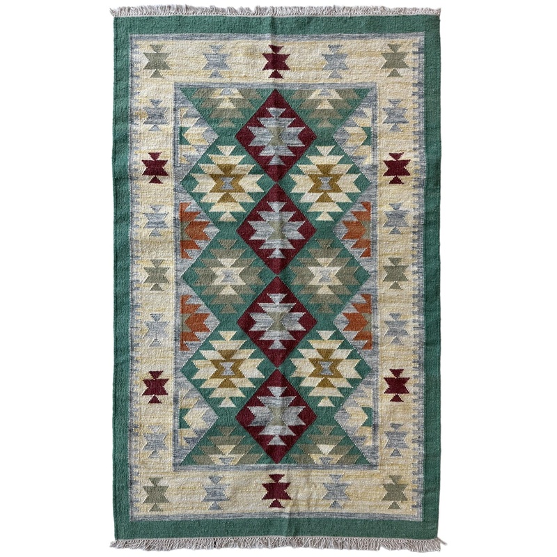 Indo-Tukish Flat-weave Geometric Kilim Rug 4 x 64