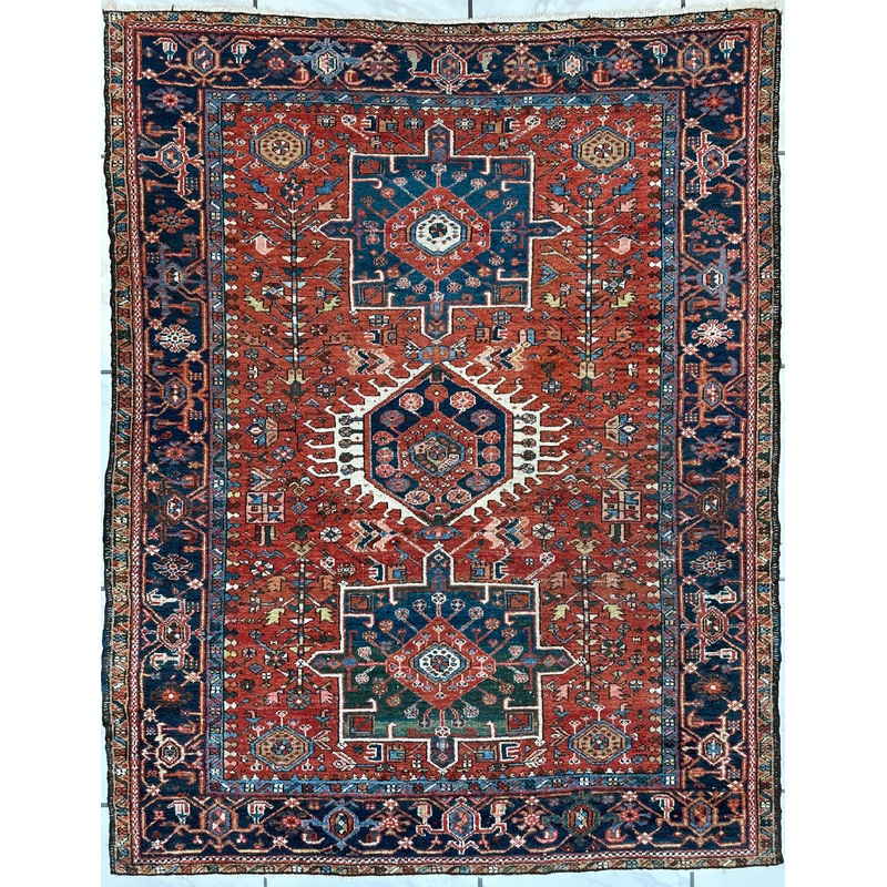 KARAJA Persian Antique Heriz Rug  4’9″ x 6′