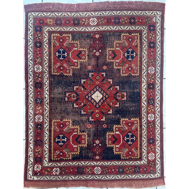 Kurdish Kazak Vintage Wool Rug 42 x 58