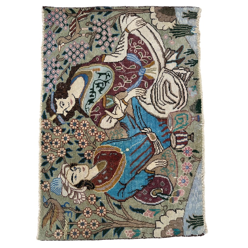 Small Persian Pictorial Wool Rug 26 x 37