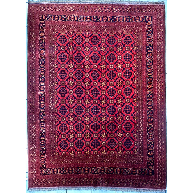 Vintage Afghani Dark Red Hand-knotted Wool Rug 86 x 116