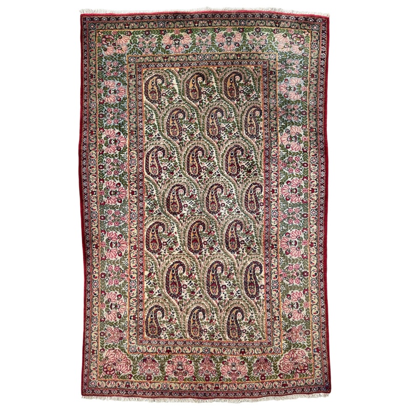 Vintage Hand-Knotted Paisley Senneh Rug  6’1″ x 9’4″  Sanandaj Persian Wool Rug