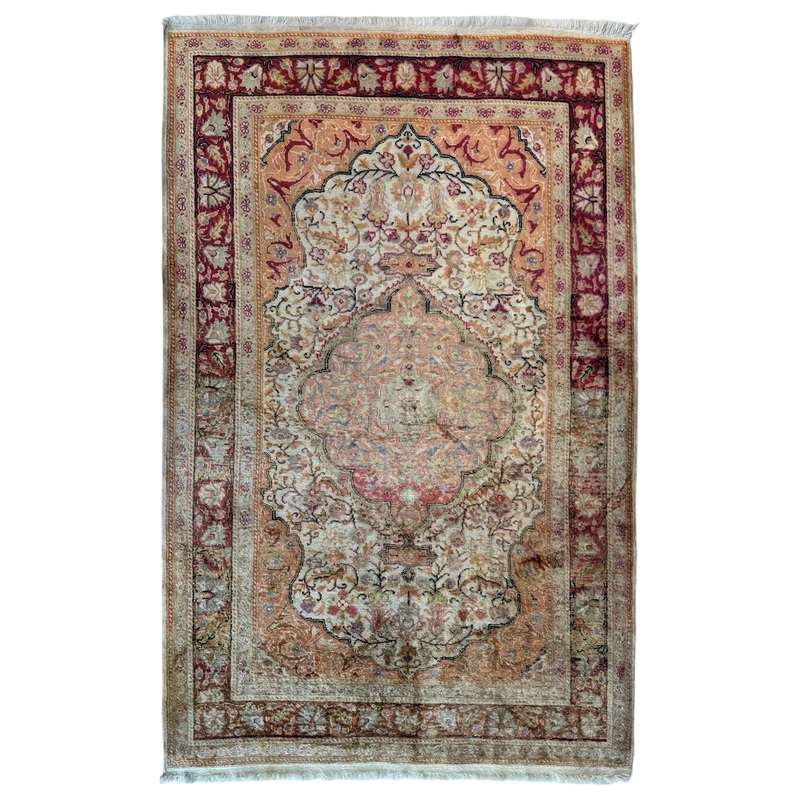 Vintage Hand-Knotted Turkish Kayseri Art Silk Rug 310 x 6