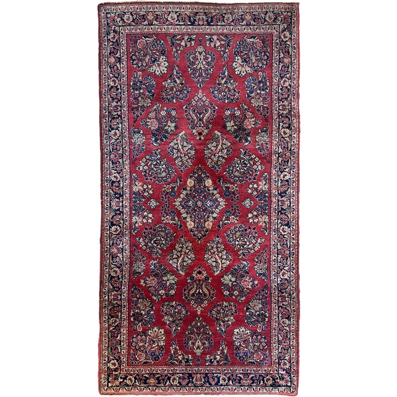 Antique Hand-Knotted Persian Sarouk Runner Rug 34 x 65