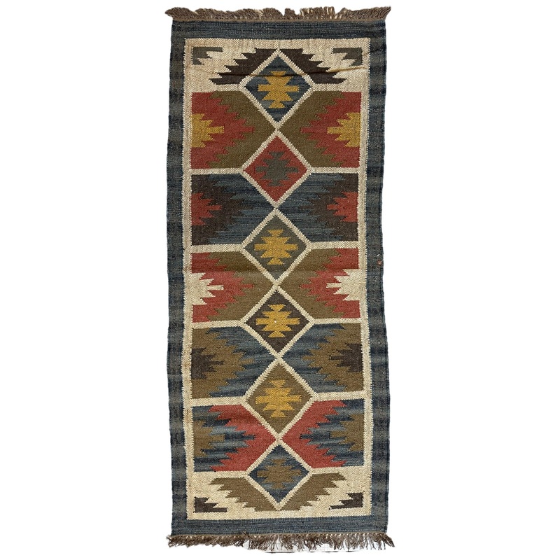 Beautiful Indo-Turkish Geometric Kilim Runner 26 x 6