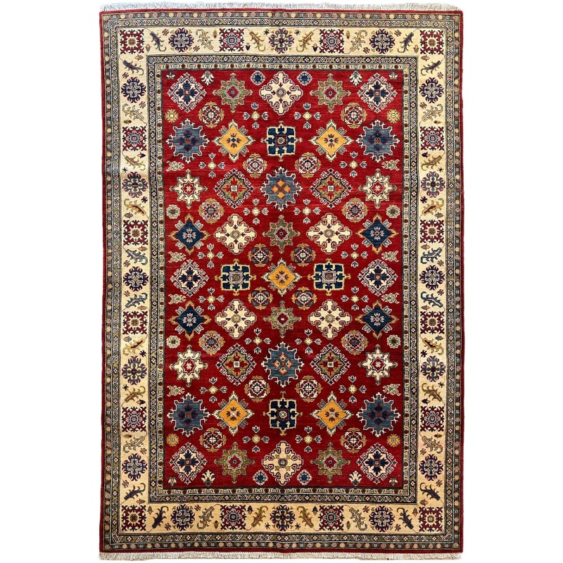 Fine Hand Knotted Afghani Super Kazak Rug 7 x 10