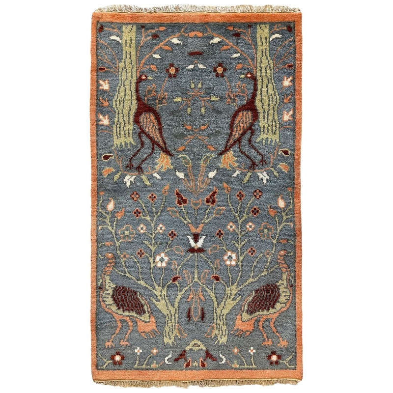 Fine Hand-Knotted  Birds Pictorial Throw Rug 3 x 5