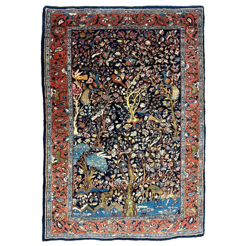 Amazing Antique Persian Bijar (Bidjar) Pictorial Tree of Life Rug 43 x 59