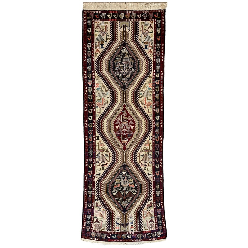 Antique Caucasian Shahsavan Soumak Rug 3 x 9