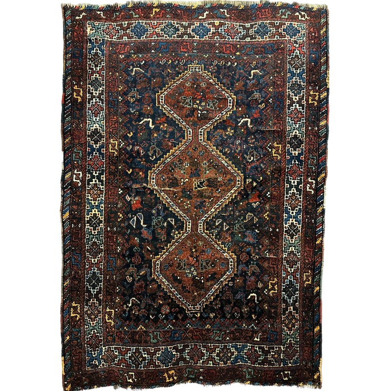 Antique Persian Khamseh Tribal Rug 4′ x 510