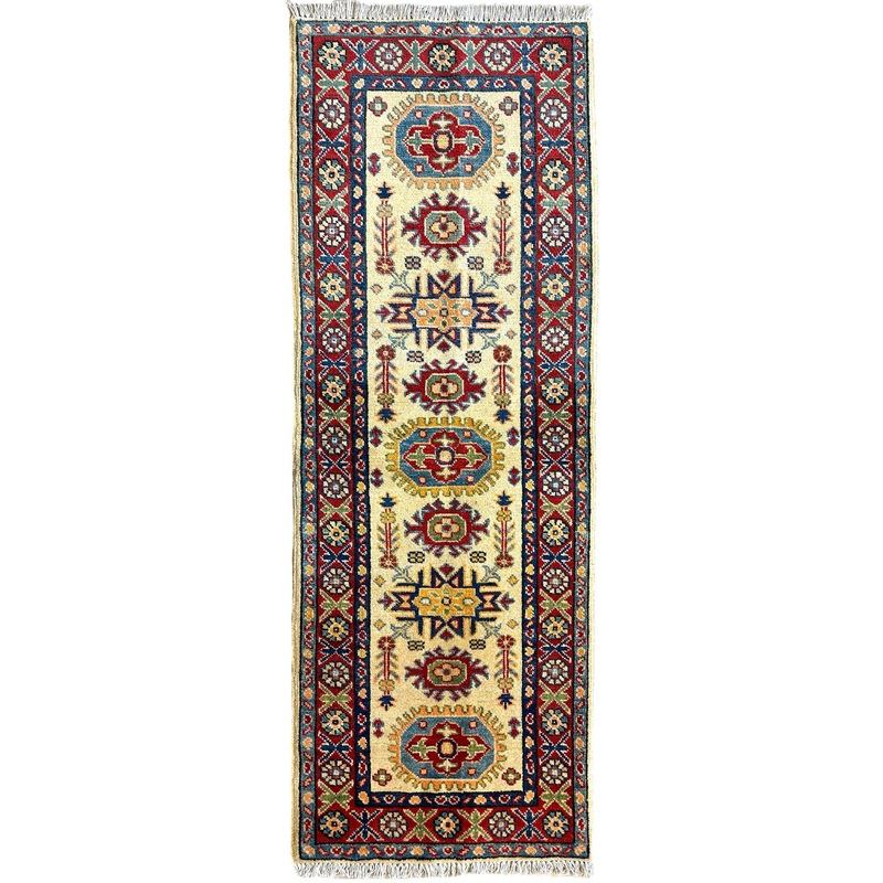 Hand-knotted Afghani Super Kazak Runner Rug 22 x 6