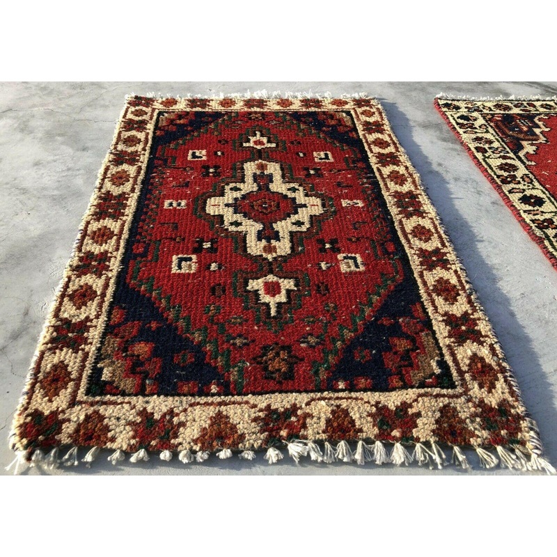 Hand Made Distressed Vintage Door Mat Wool Rug 3×2 Ft