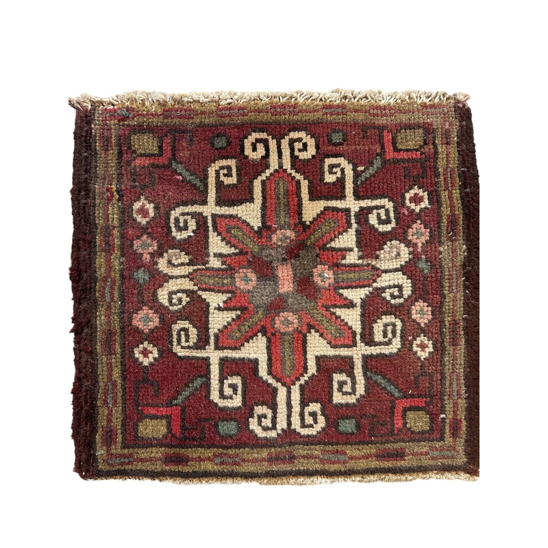 Unique Vintage Mini Wool Square Rug 17.5 x 19
