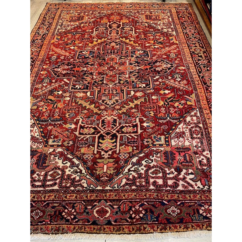 Antique Hand Knotted Wool Persian Heriz Rug 8×11 Ft