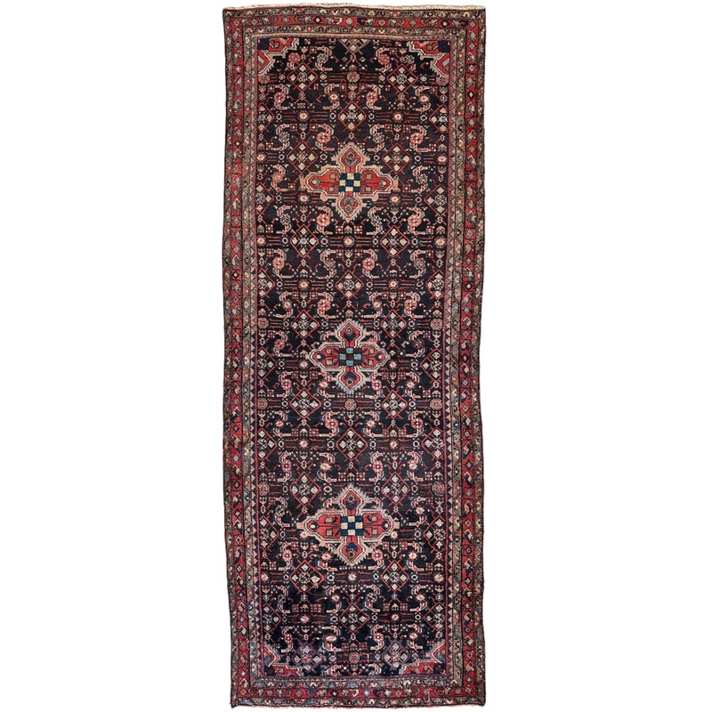 Hand-Knotted Persian Hamadan Wide Runner Rug 4 x 106