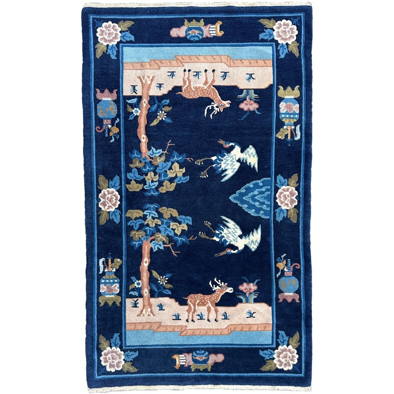 Vintage Pictorial Tibetan Rug 3 x 51