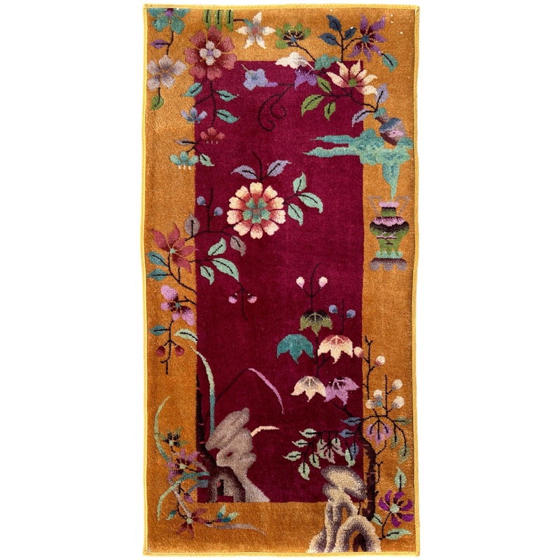 Vintage Small Art Deco Chinese Rug 22 x 47