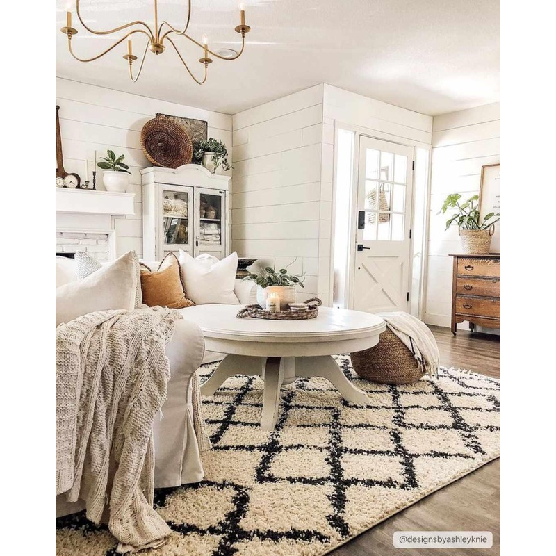Wallagrass Beige/Black Trellis Tassel Shag