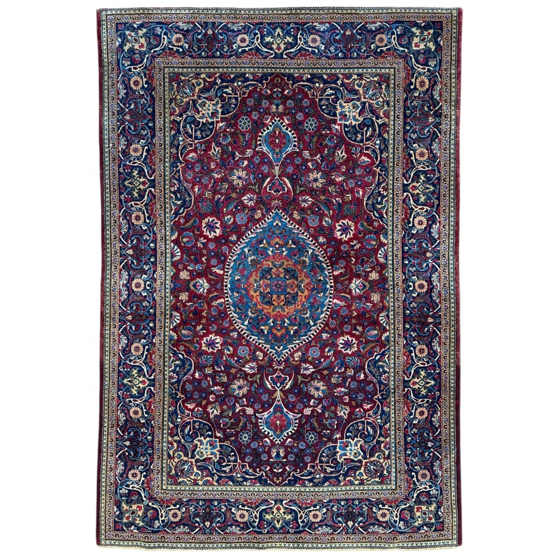 Antique Persian Kashan Debir Rug  43 x 64  Circa 1920s  Hand-Knotted Fine Wool