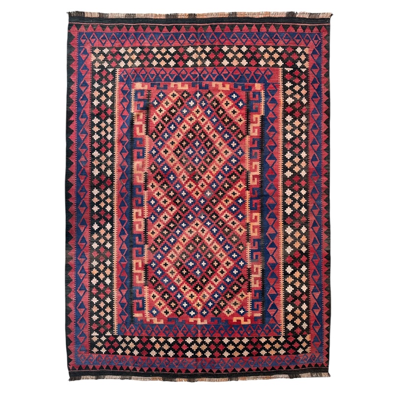 Vintage Handwoven Uzbek Wool Kilim Rug  68 x 910  Tribal Flatweave with Geometric Design