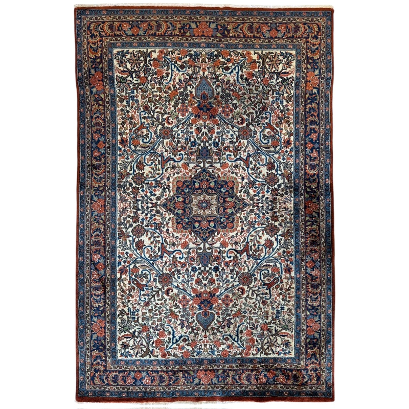 Vintage Persian Sarouk Wool Rug  44 x 66  Hand-Knotted Floral Medallion Design